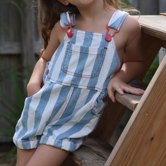 Vintage Other - Vintage Striped Jean Short Overalls Size 4T